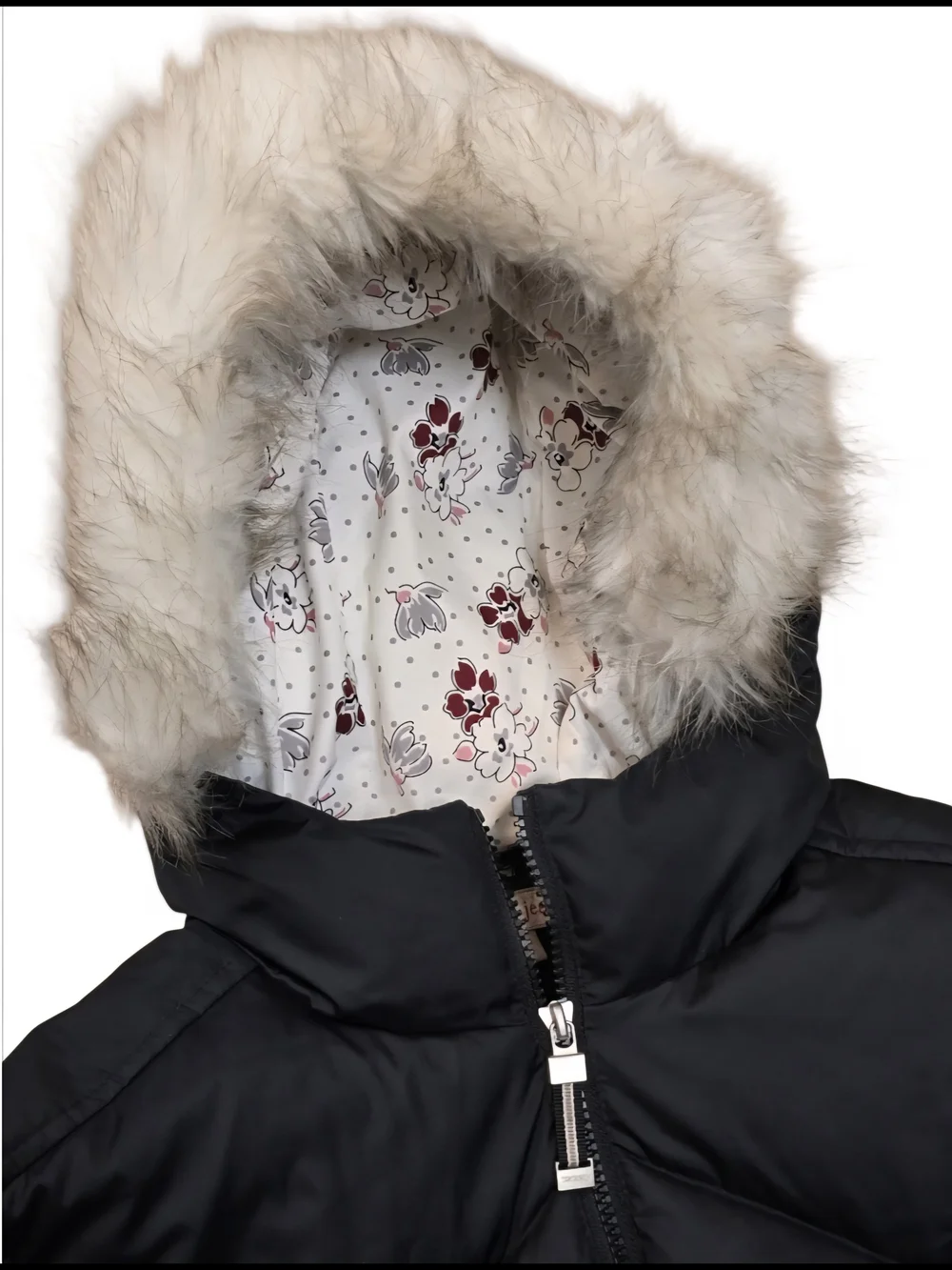 Girl's Tommy Hilfiger Black Puffer Down Jacket with Faux Fur Hood Sz L